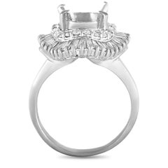 Platinum Round and Tapered Baguette Diamonds Oval Mounting Ring