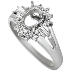Platinum Round and Tapered Baguette Diamonds Oval Mounting Ring
