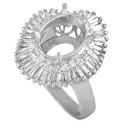 Platinum Round and Tapered Baguette Diamonds Oval Mounting Ring