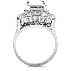 Platinum Round and Tapered Baguette Diamonds Square Mounting Ring