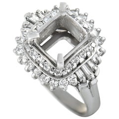 Platinum Round and Tapered Baguette Diamonds Square Mounting Ring