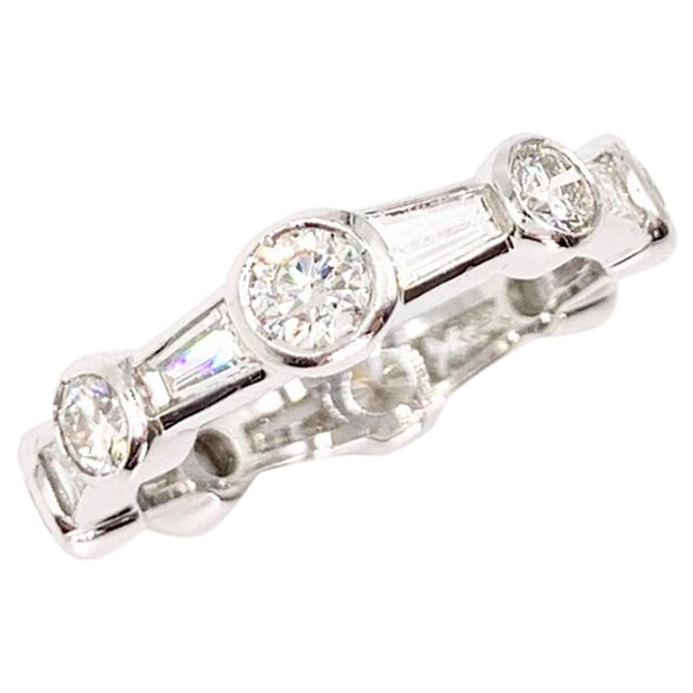 Platinum Round and Tapered Baguette Eternity Band For Sale
