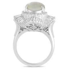 Platinum Round and Tapered Diamonds and Cat's Eye Ring