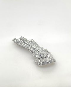 Platinum Round & Baguette Diamond Comet Brooch