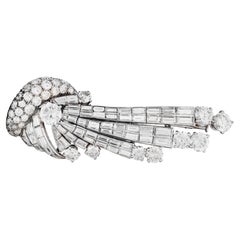 Platinum Round & Baguette Diamond Comet Brooch