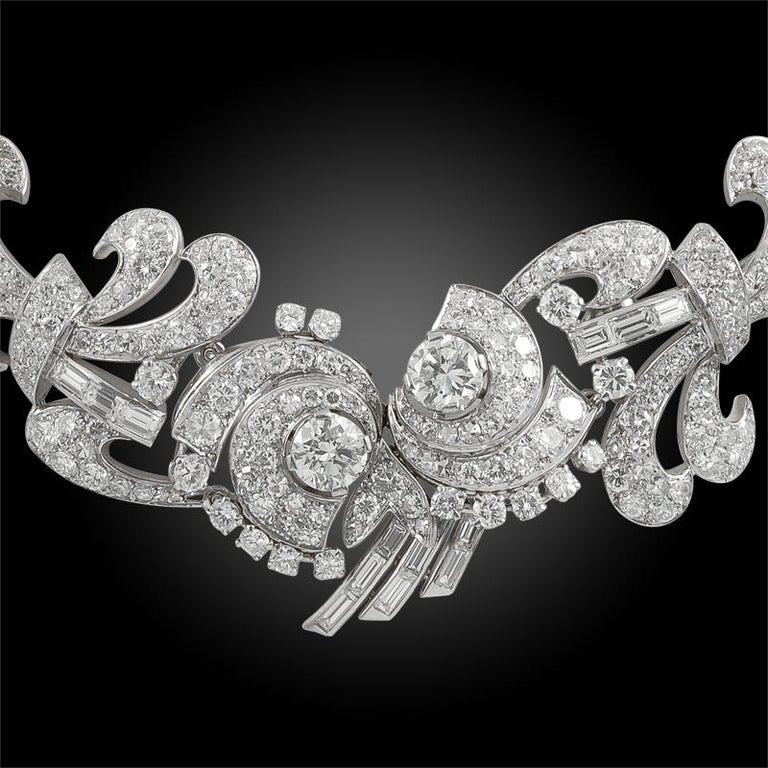 Platinum Round, Baguette Diamond Necklace For Sale at 1stdibs
