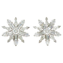 Platinum Round Baguette Kite Diamond Star Earrings