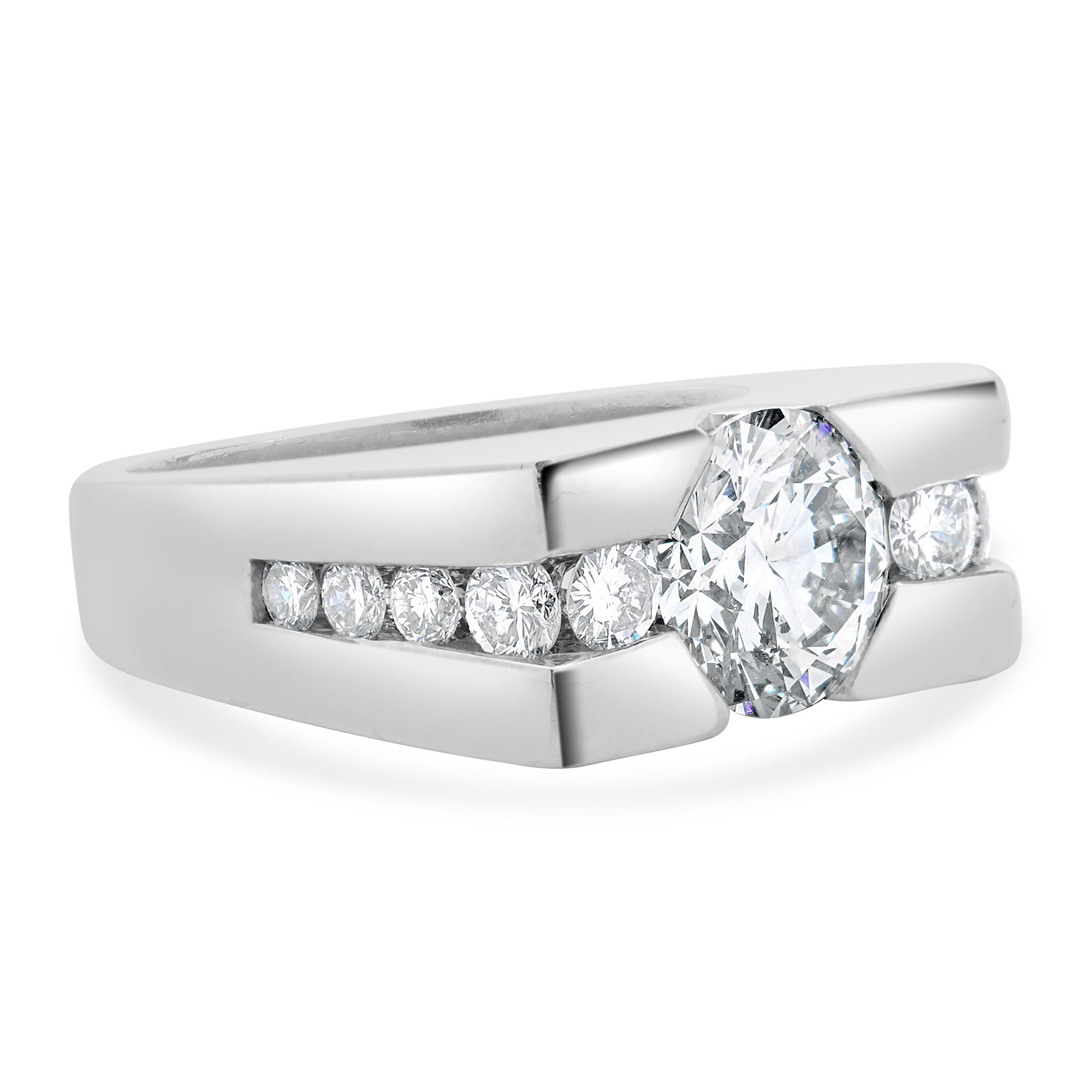 Platinum Round Brilliant Cut Channel Set Diamond Ring In Excellent Condition For Sale In Scottsdale, AZ