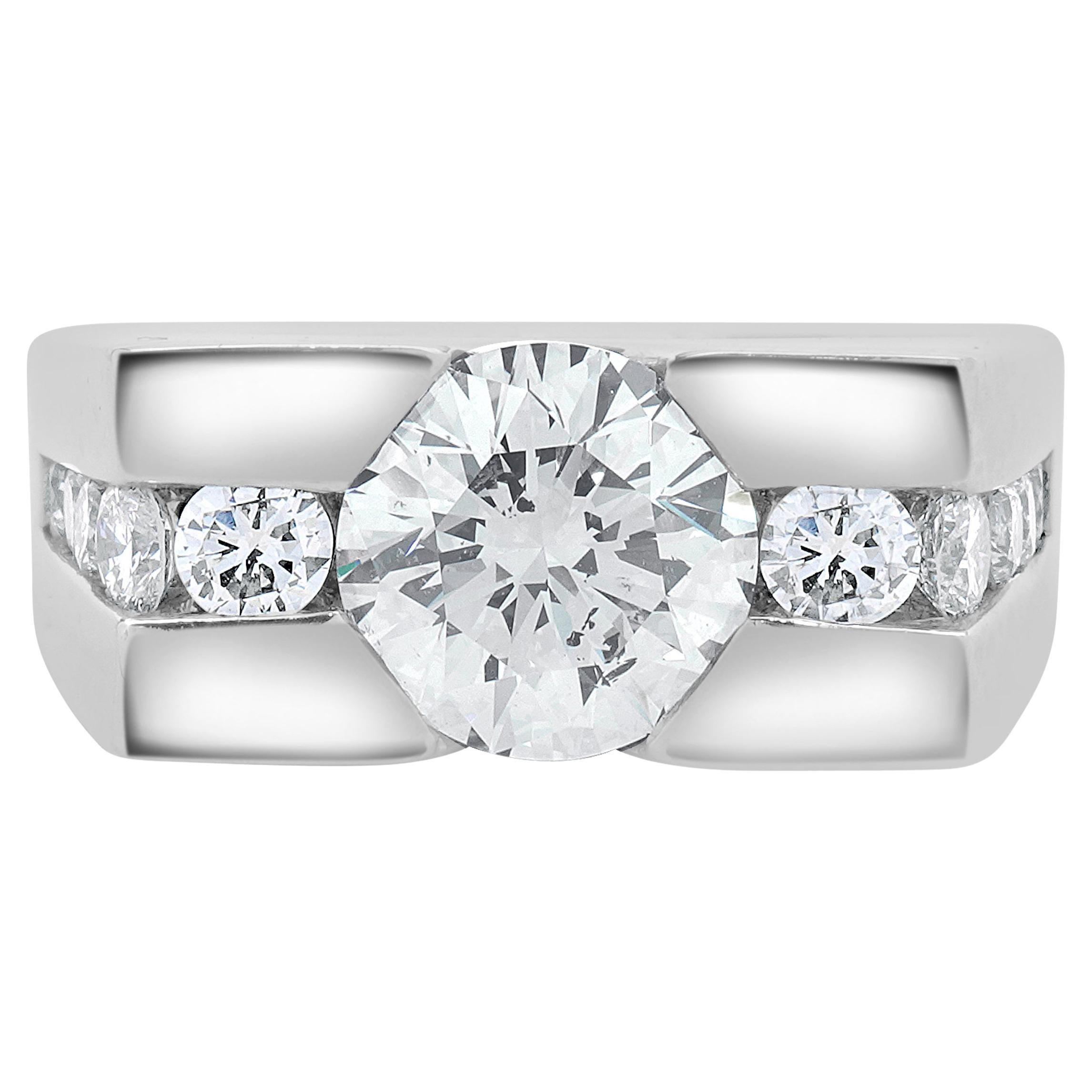 Platinum Round Brilliant Cut Channel Set Diamond Ring For Sale