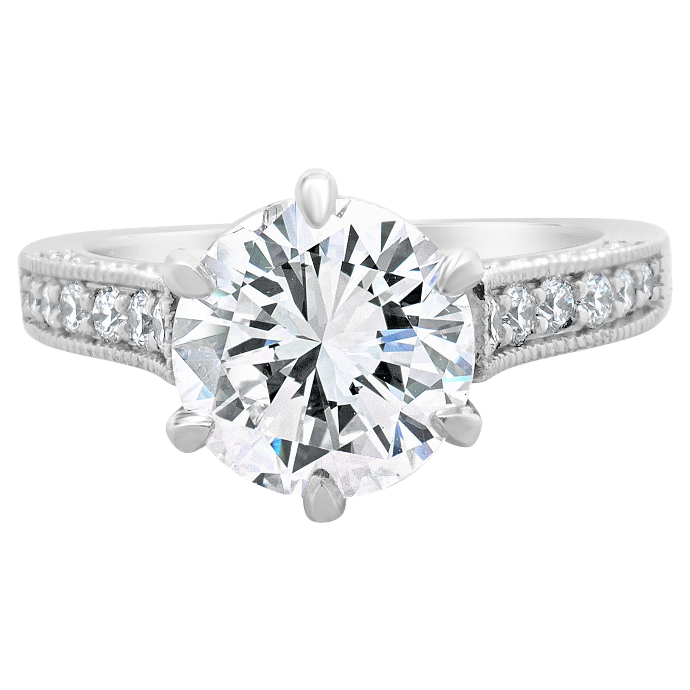 Platinum Round Brilliant Cut Diamond Engagement Ring For Sale