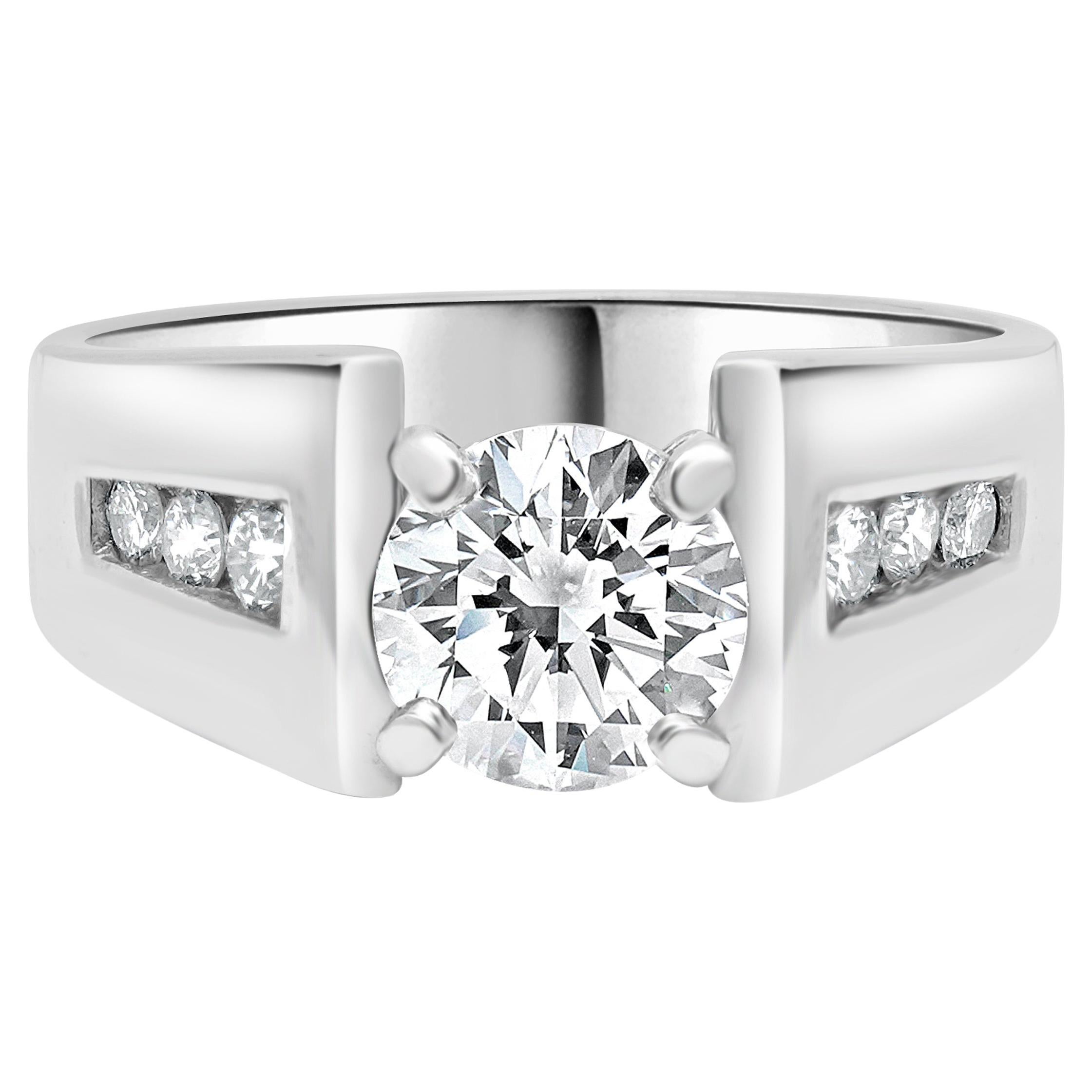 Platinum Round Brilliant Cut Diamond Engagement Ring For Sale