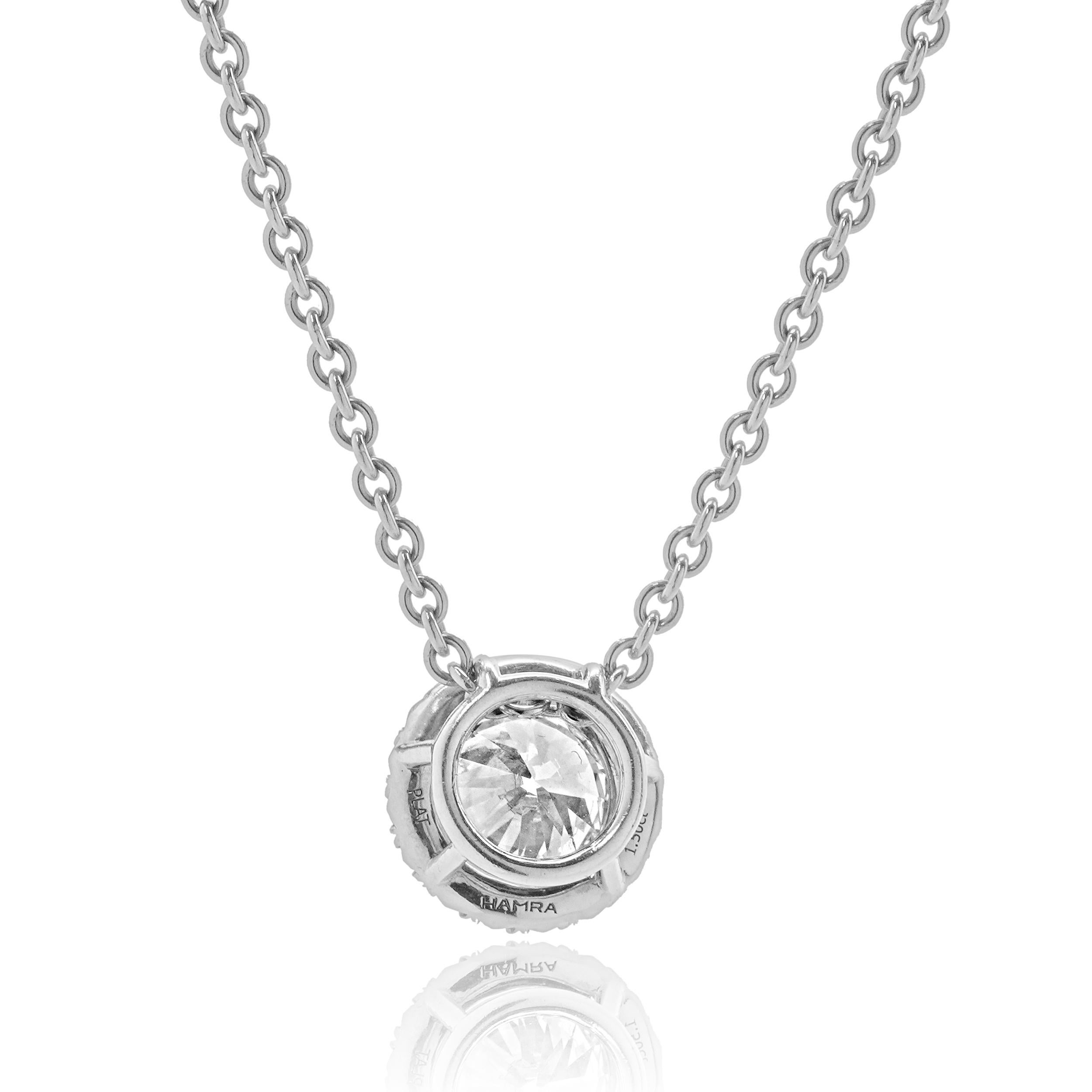 Platinum Round Brilliant Cut Diamond Halo Necklace In Excellent Condition In Scottsdale, AZ