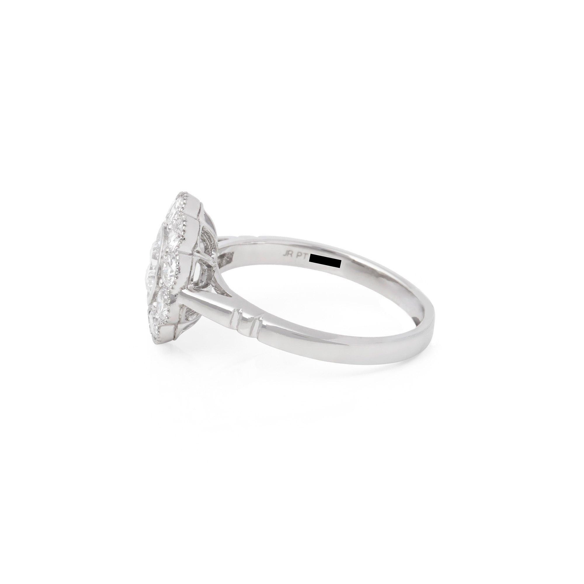 Contemporary Platinum Round Brilliant Cut Diamond Millgrain Cluster Ring