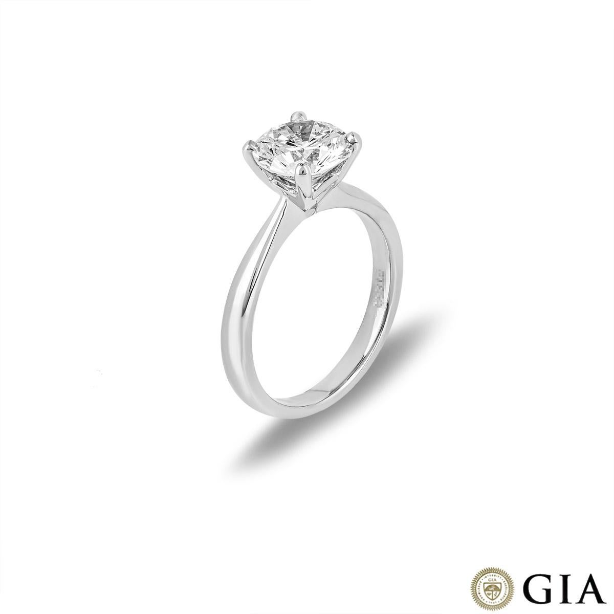
A platinum round brilliant cut diamond solitaire ring. The ring comprises of a round brilliant cut diamond in a four claw setting with a weight of 2.00ct, L colour and SI1 clarity. The ring is currently a size M but can be adjusted for a perfect