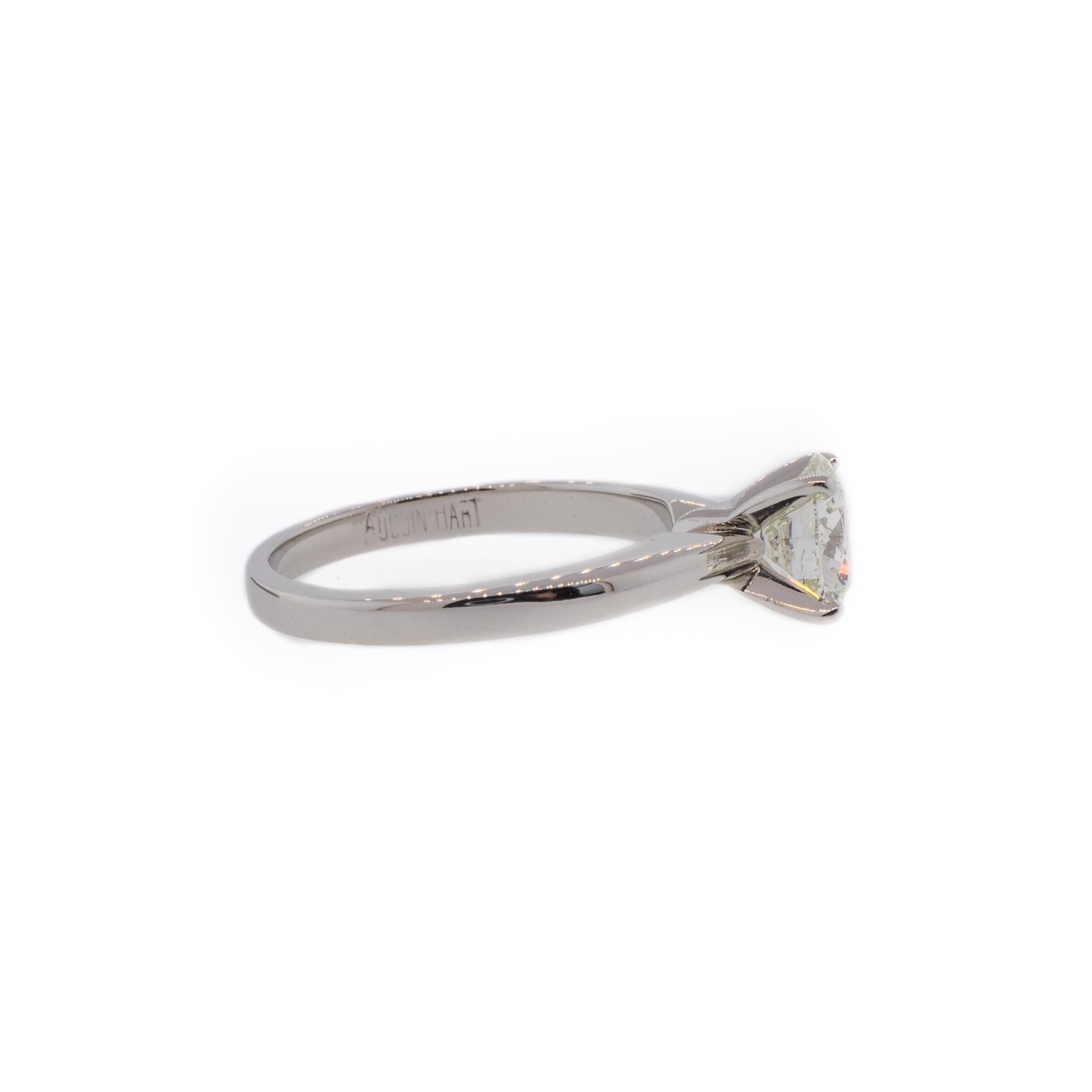 Platinum Round Brilliant Cut Diamond Solitaire Ring In Excellent Condition For Sale In Seattle, WA