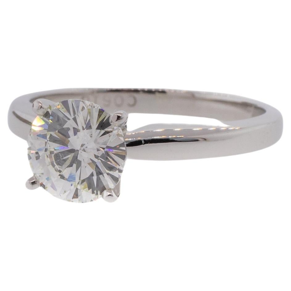 Platinum Round Brilliant Cut Diamond Solitaire Ring For Sale