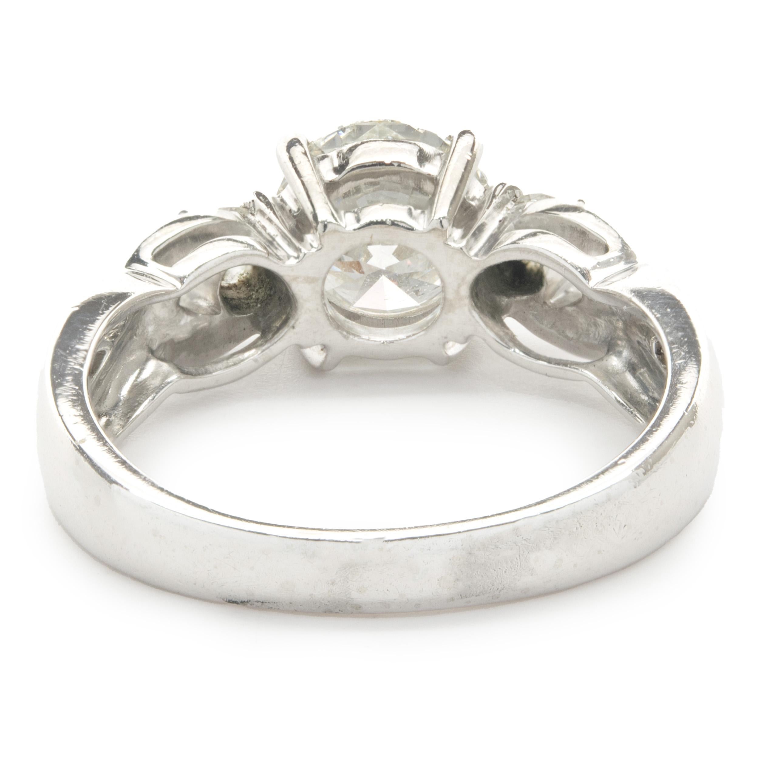 Round Cut Platinum Round Brilliant Cut Three Diamond Engagement Ring For Sale