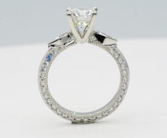 Platinum 1.59ct Round Brilliant Natural Diamond Engagement Ring, .99cttw, 6.9 gr