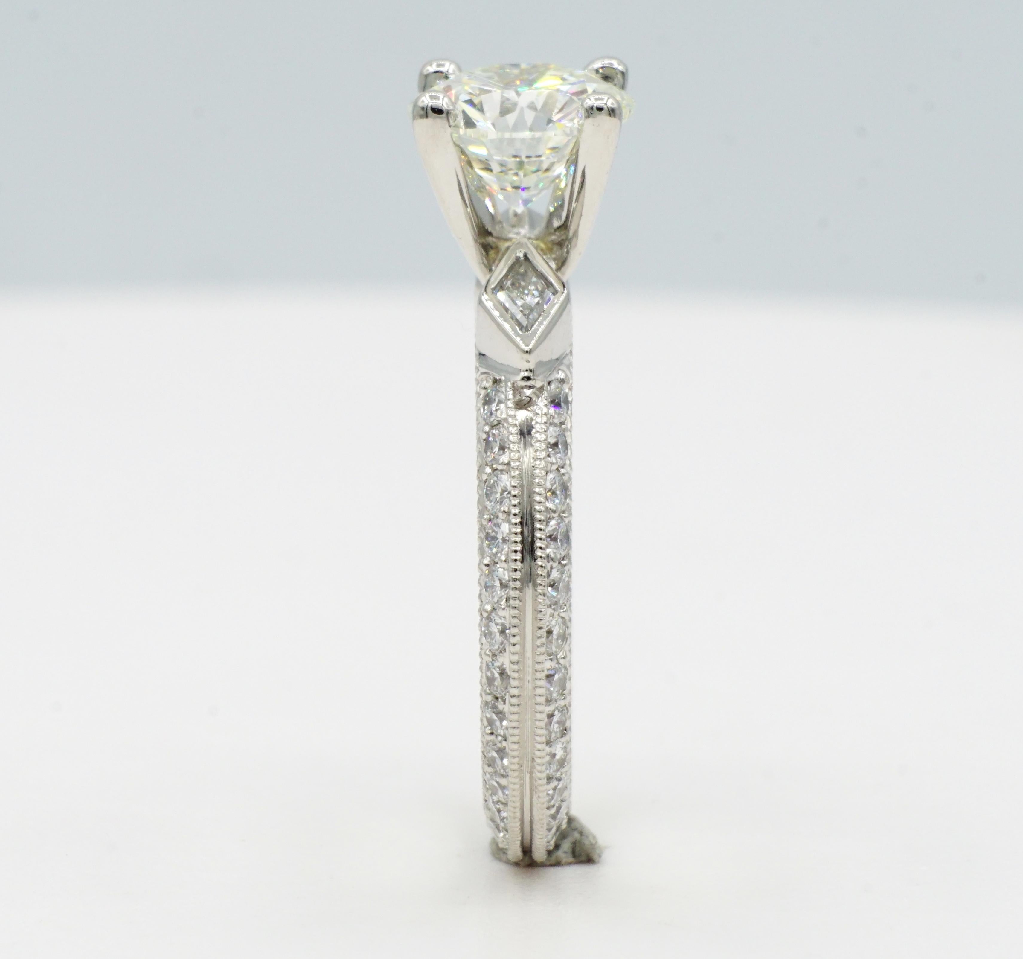 Round Cut Platinum 1.59ct Round Brilliant Diamond Engagement Ring, .99cttw Designer RGC For Sale