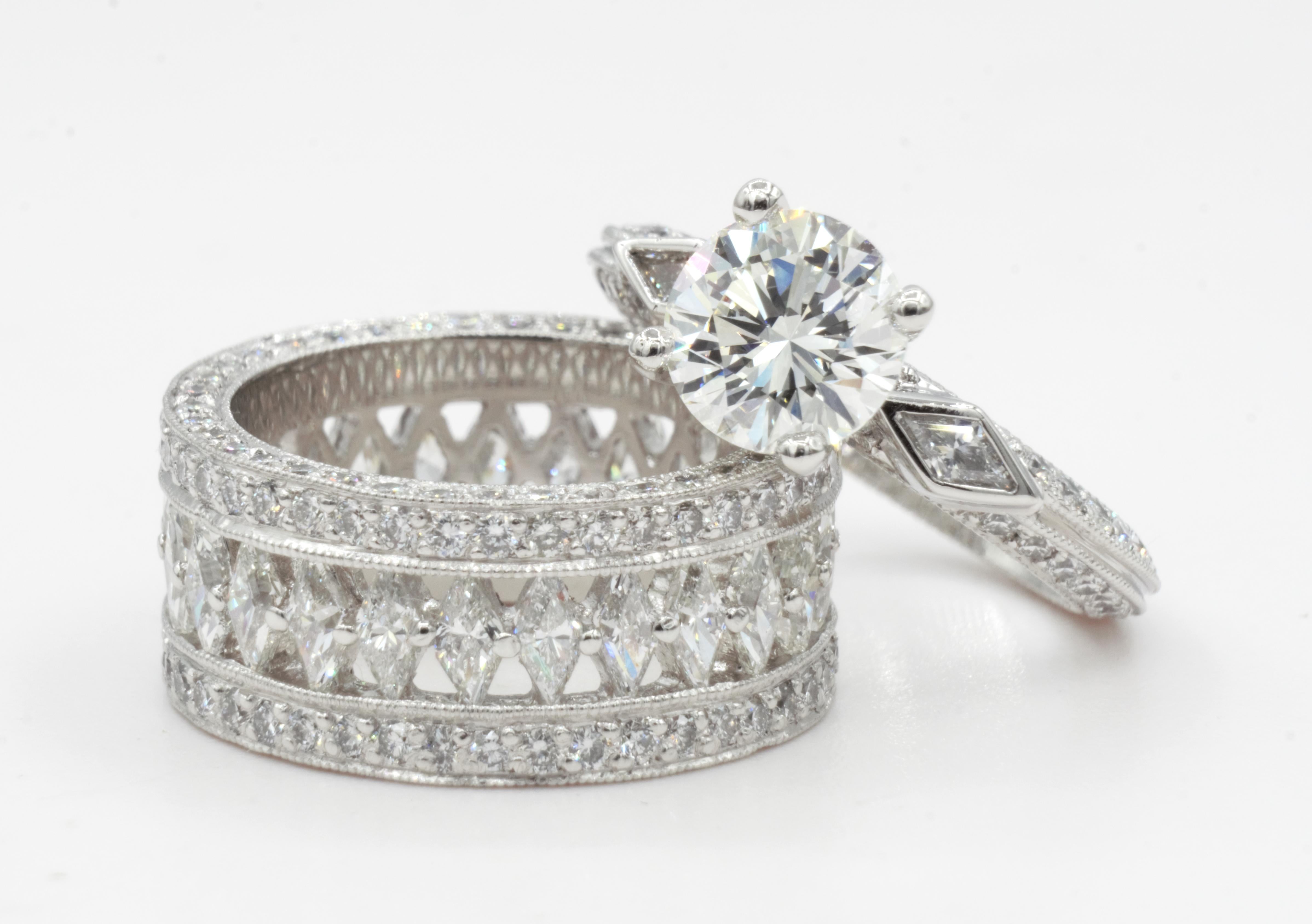 Round Cut Platinum 1.59ct Round Brilliant Diamond Engagement Ring, .99cttw Designer RGC For Sale