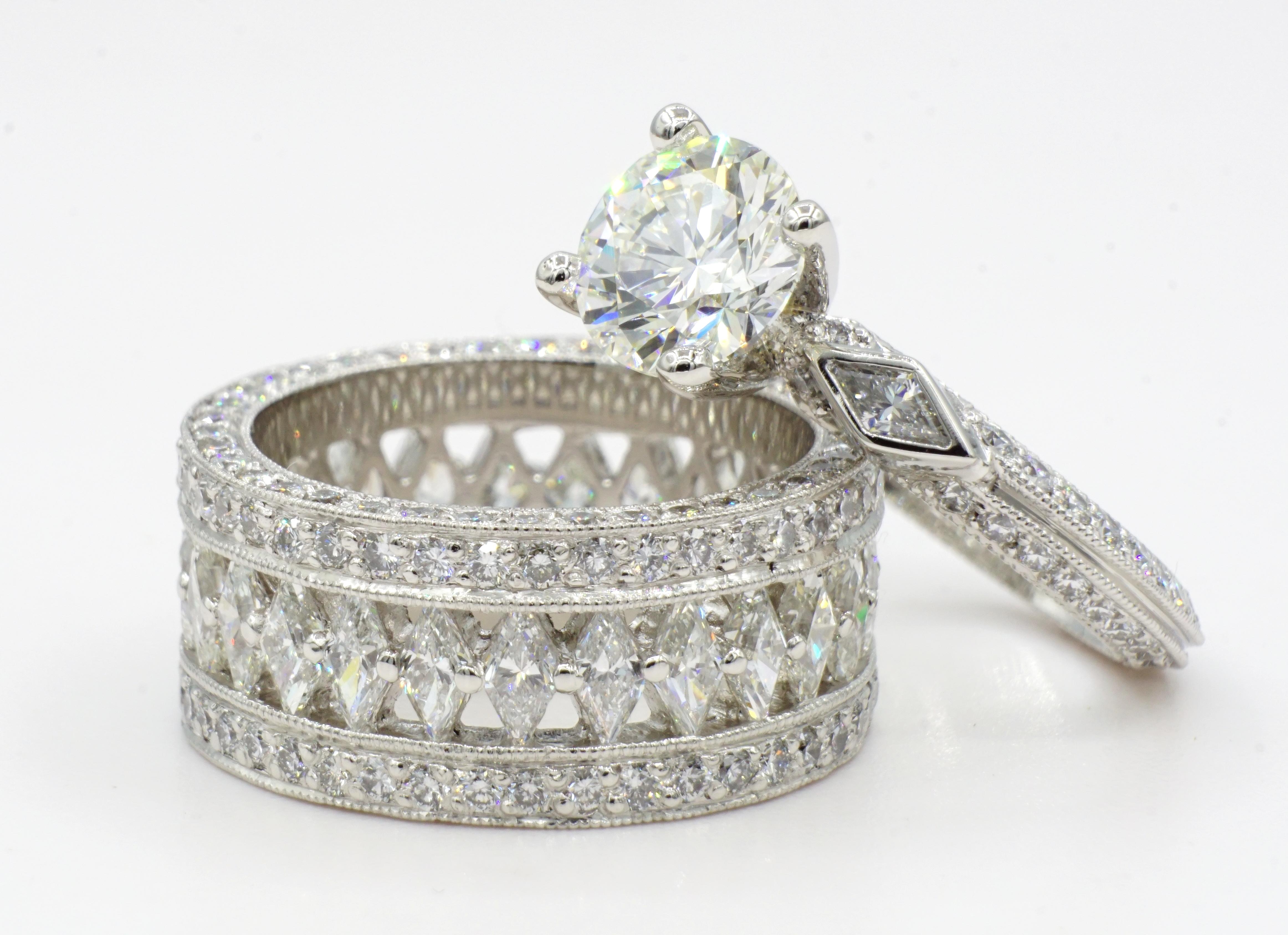Women's Platinum 1.59ct Round Brilliant Diamond Engagement Ring, .99cttw Designer RGC For Sale