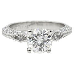 Platinum 1.59ct Round Brilliant Diamond Engagement Ring, .99cttw Designer RGC