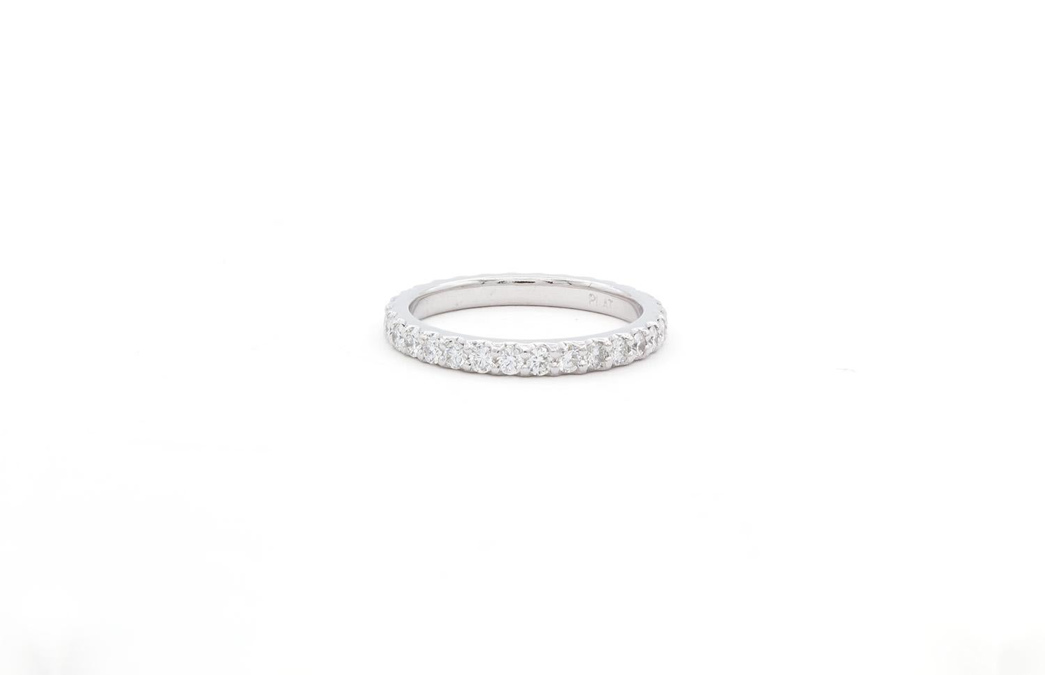 Contemporary Platinum Round Brilliant Diamond Eternity U Pave Wedding Band 0.90ctw F-G/VS-SI For Sale