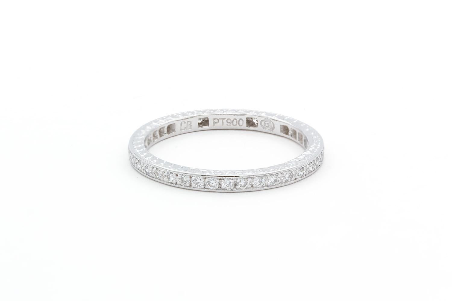We are pleased to offer this Platinum Round Brilliant Cut Diamond Eternity Wedding Band. This beautiful wedding band features an eternity style band with an estimated 0.52ctw F-G/VS-SI round brilliant cut diamonds all set in a stunning platinum