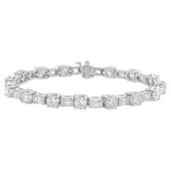 Platinum Round Brilliant 
Emerald Cut Diamond Alternating Inline Bracelet