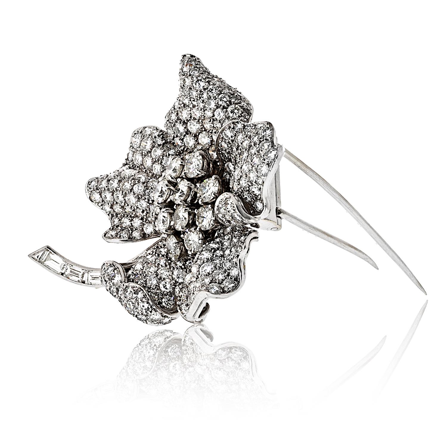 Moderne Broche vintage en platine avec diamants ronds de 17,00 carats poids total en vente
