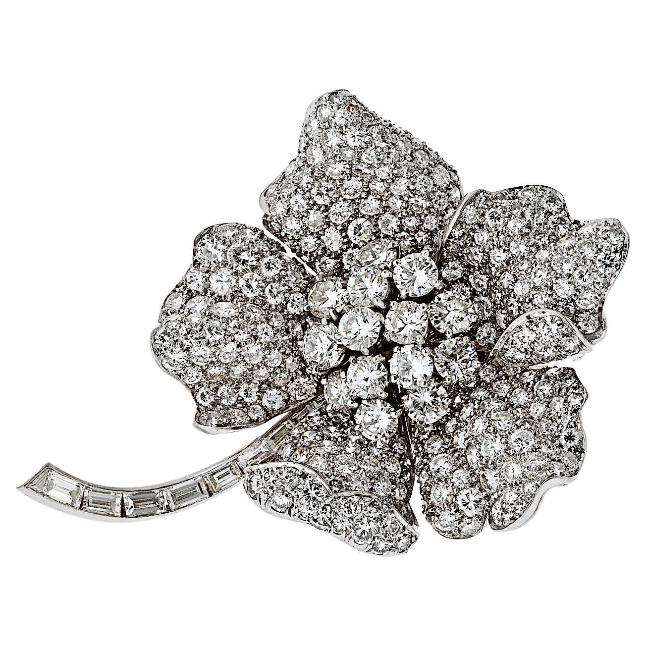 Platinum Round Cut Diamond 17.00cttw Vintage Brooch