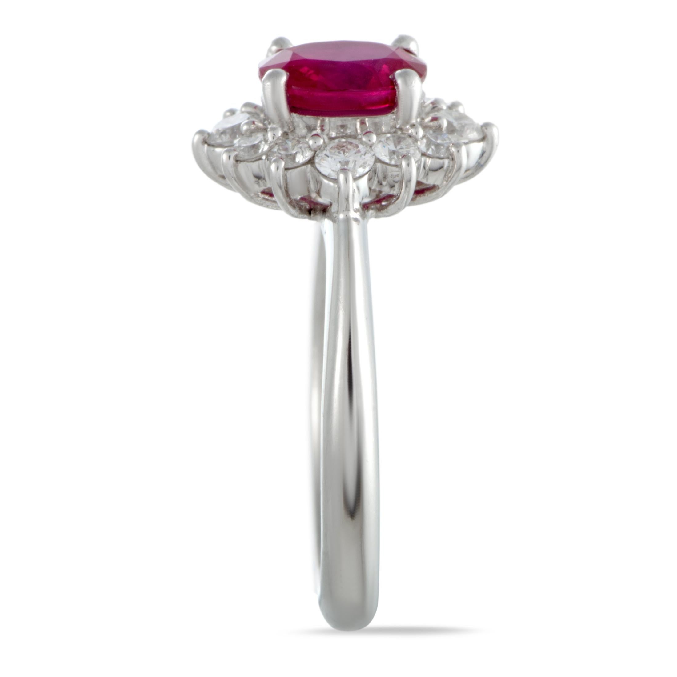 Platinum Round Diamond and Ruby Ring In Excellent Condition In Southampton, PA