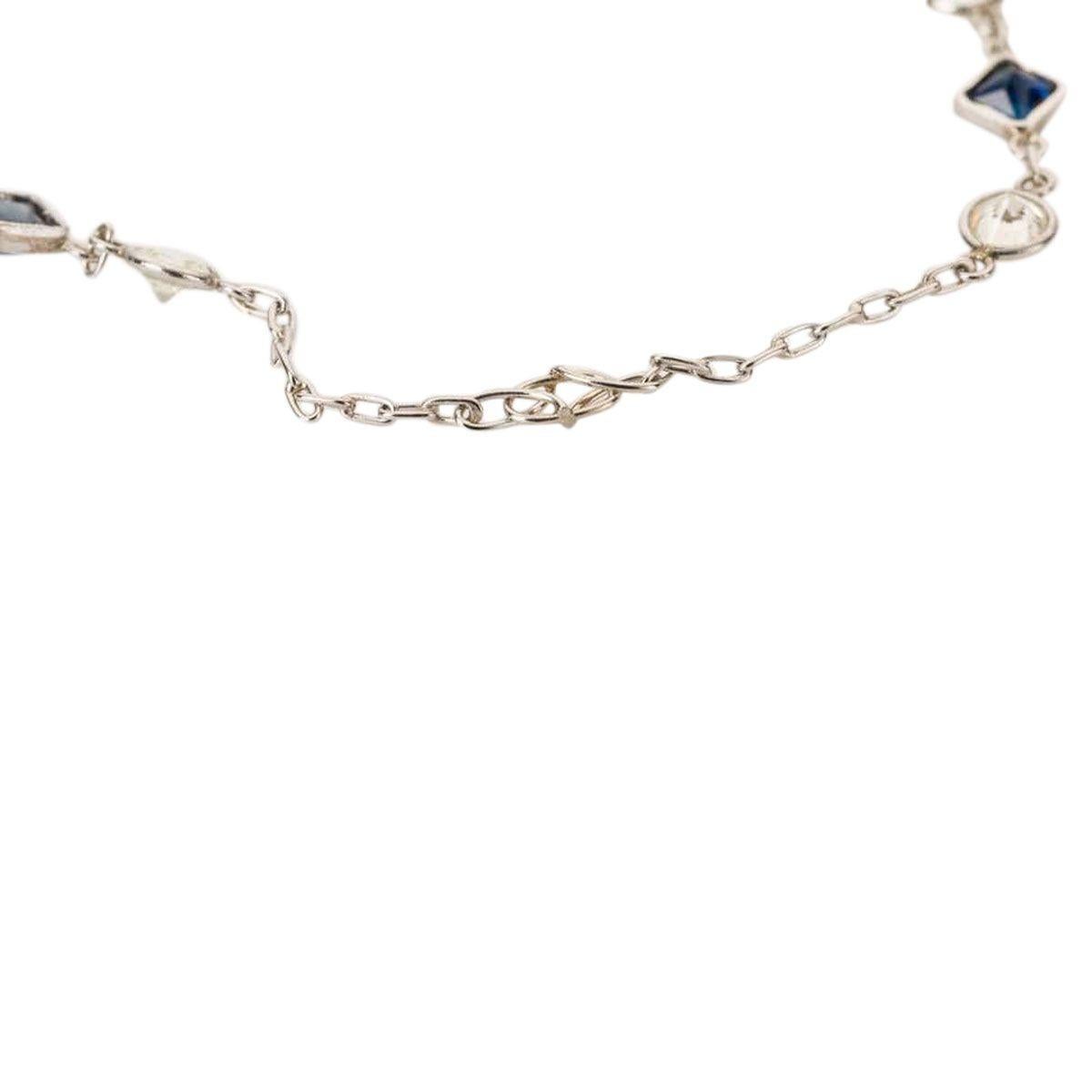 Round Cut Platinum Round Diamond Blue Sapphire Chain Necklace  For Sale