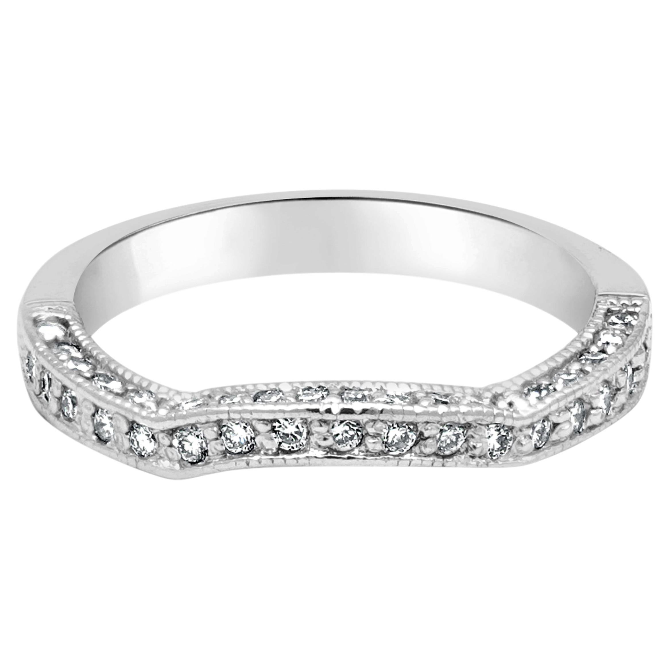 Platinum Round Diamond Contour Wedding Band