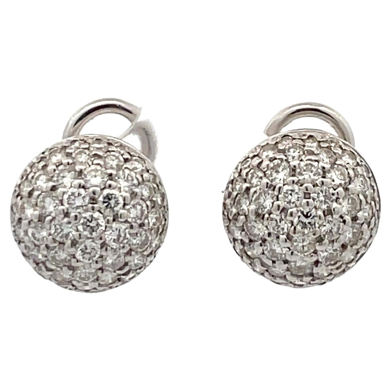 Round Brilliant Diamond Dome Clip On Earrings 1.50 Carats F SI1 18KT White Gold For Sale