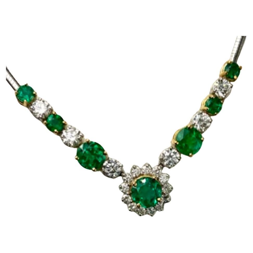 Platinum Round Emerald And Diamond Necklace For Sale