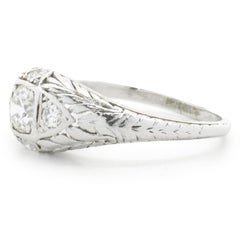 Platinum Round European Cut Diamond Engagement Ring