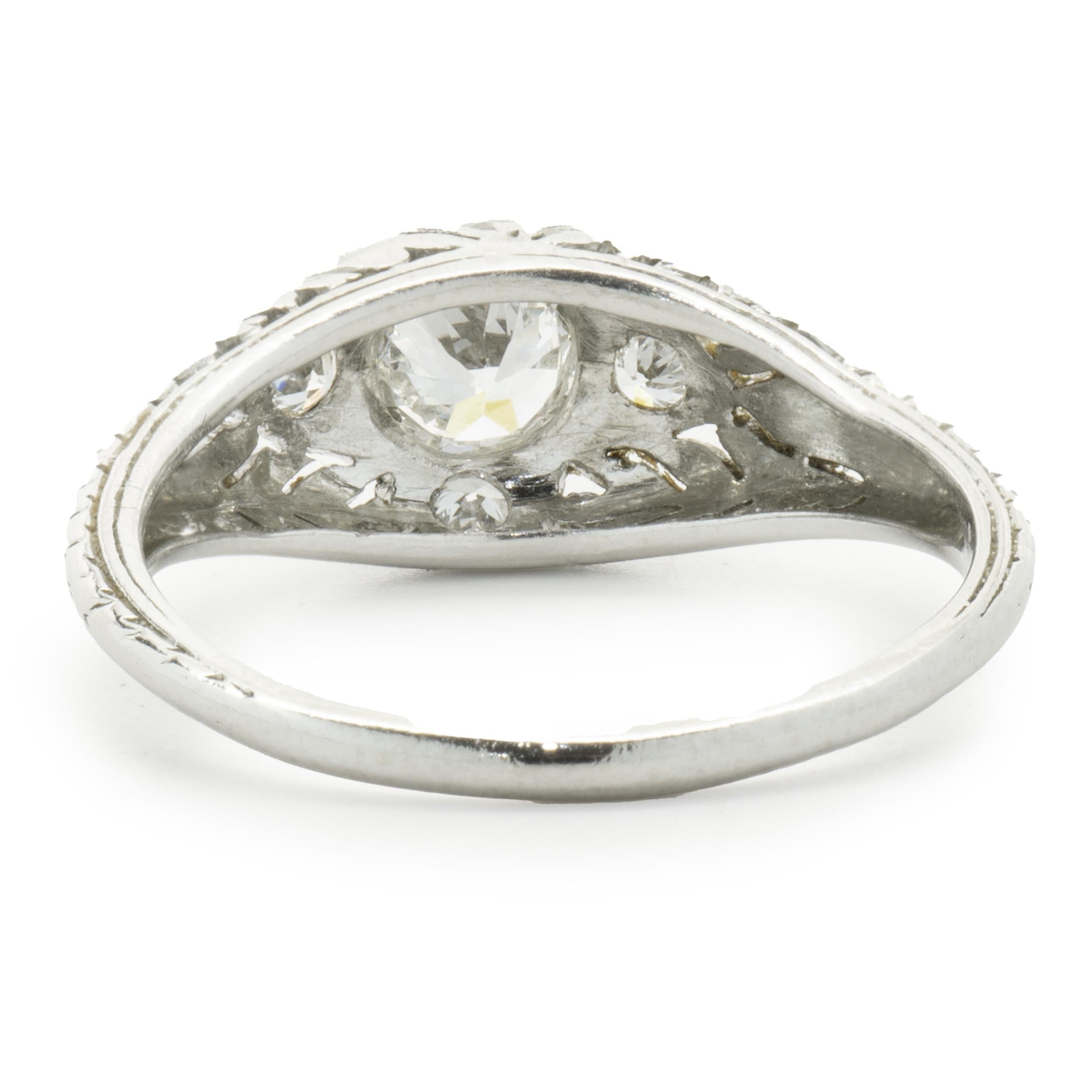 Round Cut Platinum Round European Cut Diamond Engagement Ring For Sale