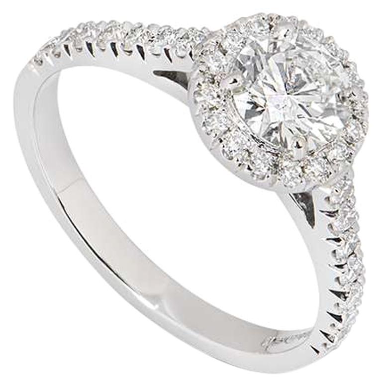 Platinum Round Natural Very Light Green Diamond Ring 0.70 Carat For Sale