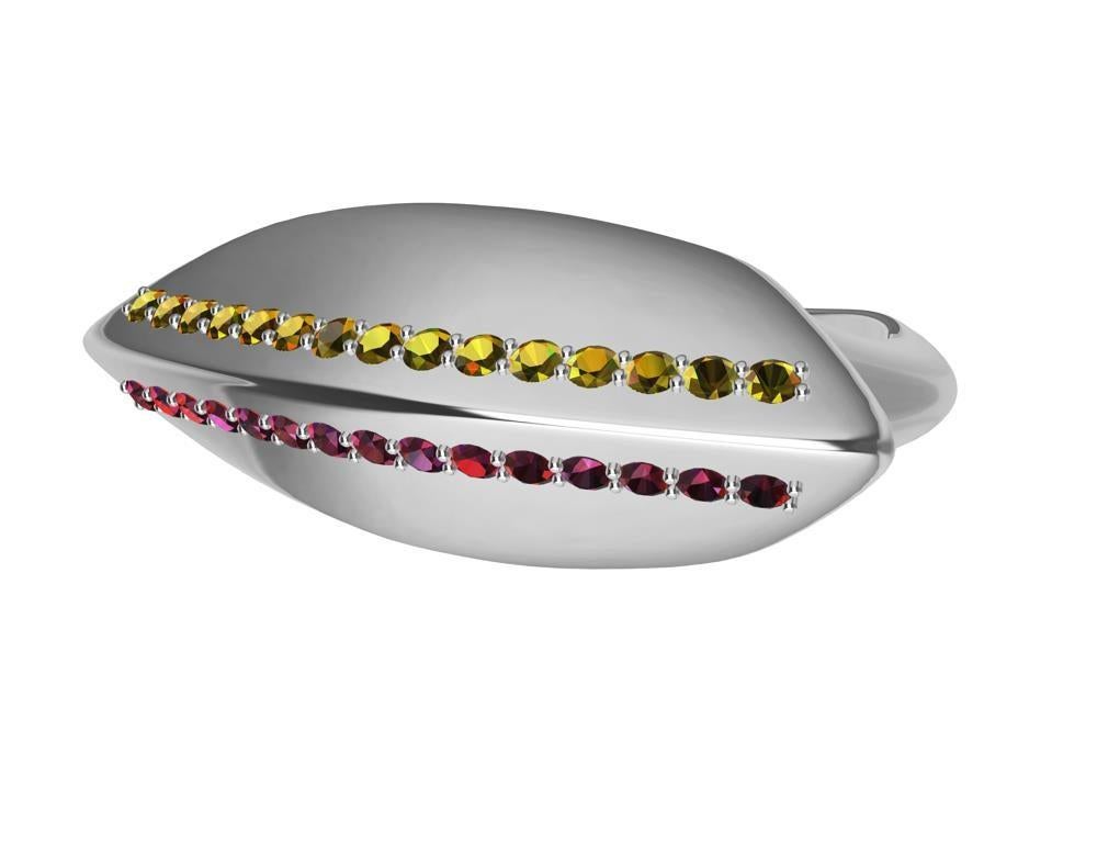 For Sale:  Platinum Rubies and Fancy Vivid Yellow Diamonds Sculpture Cocktail Ring 12