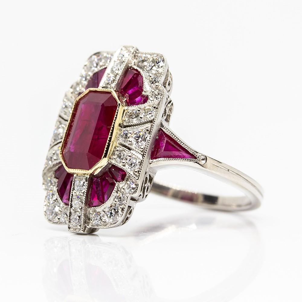 Old Mine Cut Platinum Rubies ‘GIA Certified’ and Diamonds Ring