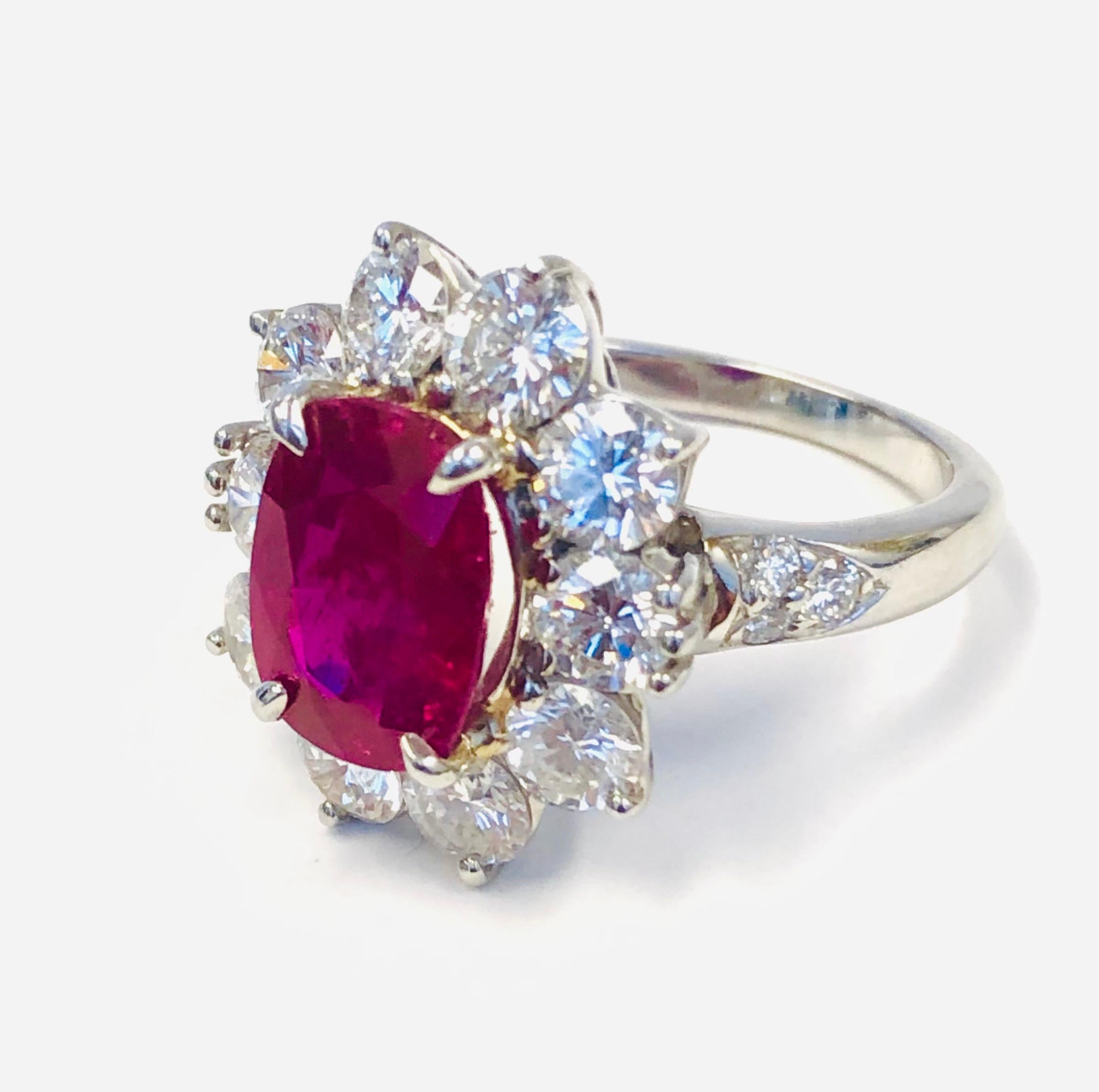 Platinum Ruby 3.23 Carat and Diamond Ring In New Condition For Sale In New York, NY