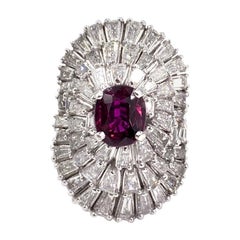 Platinum Ruby and Baguette Diamond Large Ballerina Cocktail Ring