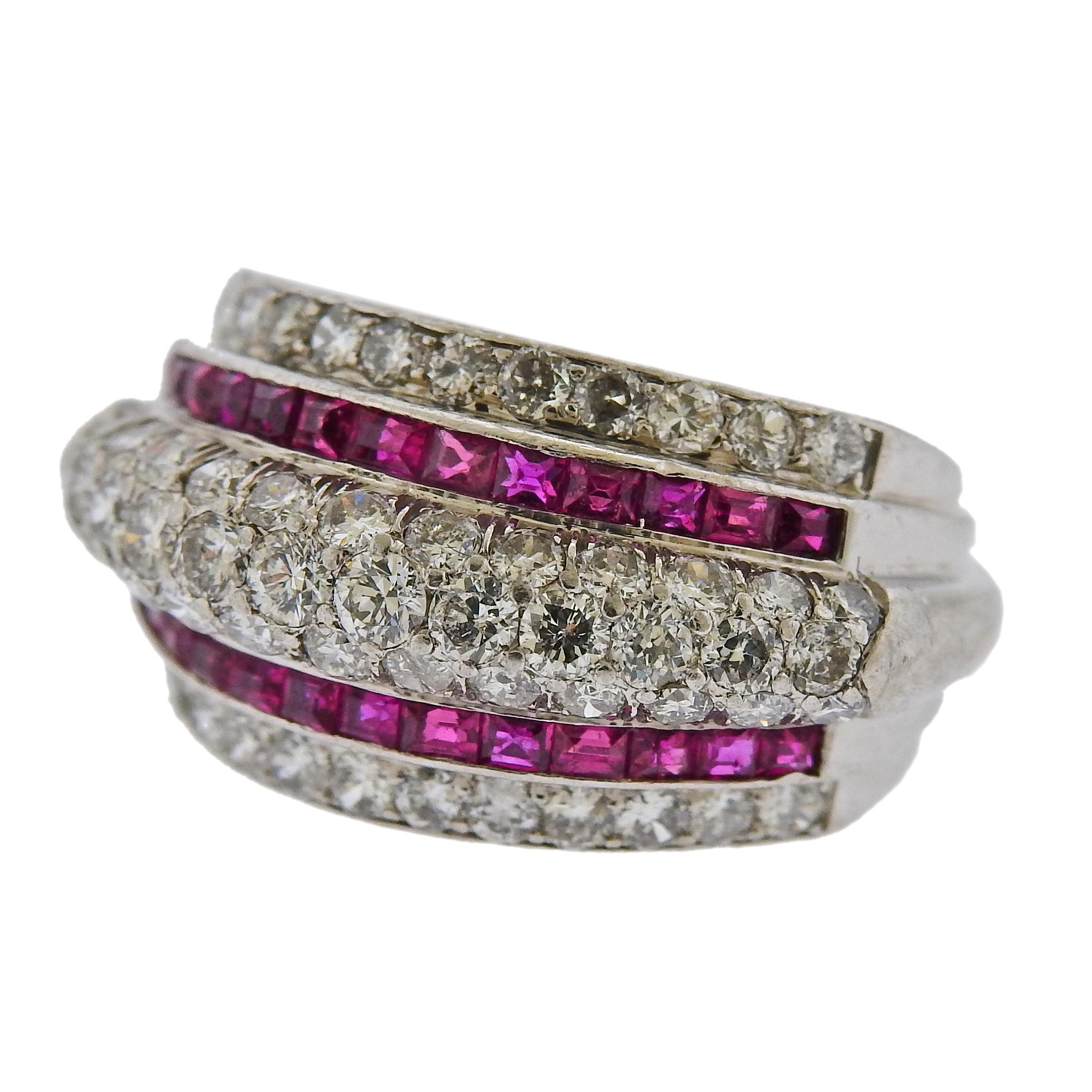 Art Deco Platinum, Ruby and Diamond Band For Sale