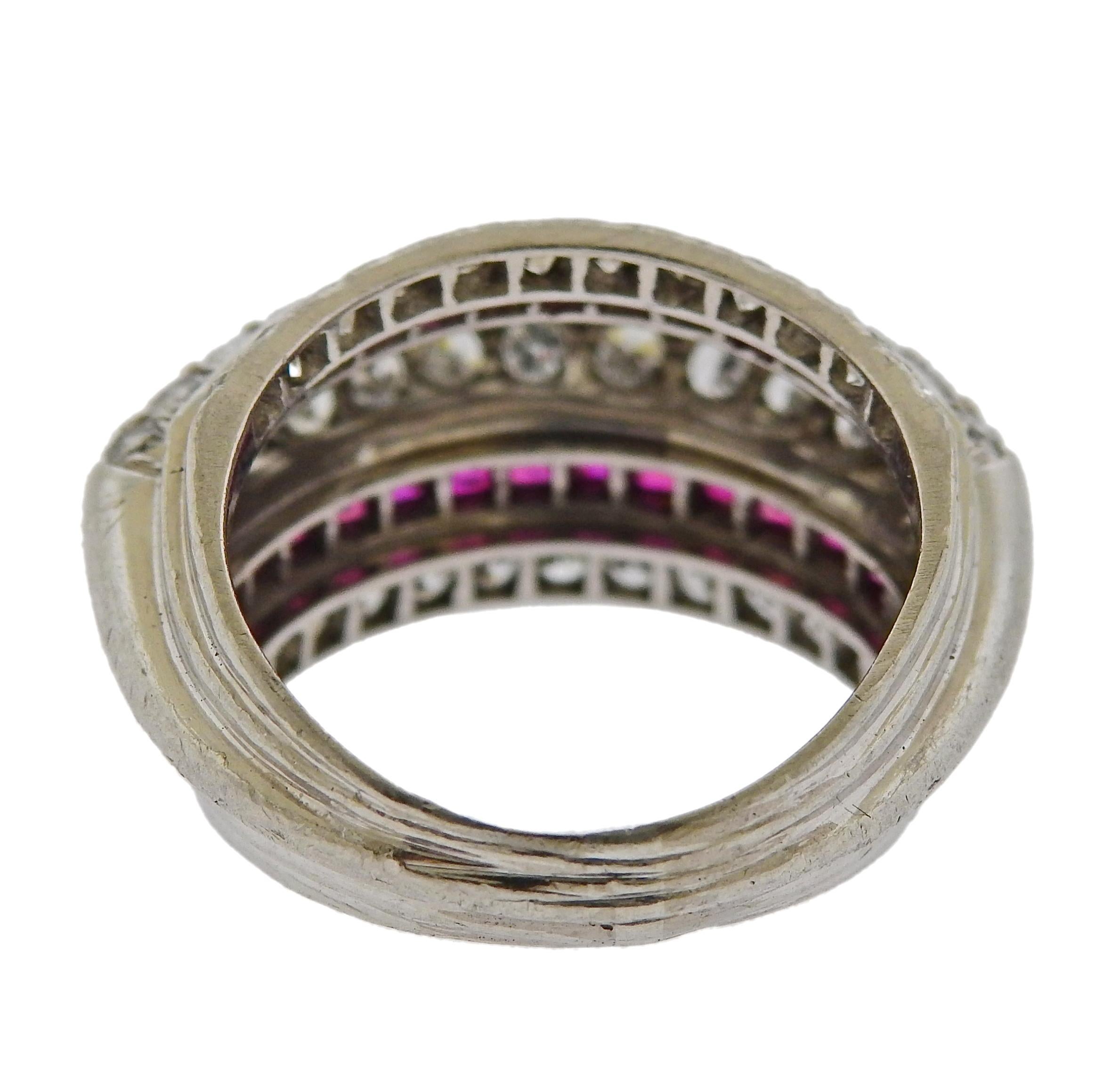 Platinum, Ruby and Diamond Band In Excellent Condition For Sale In New York, NY