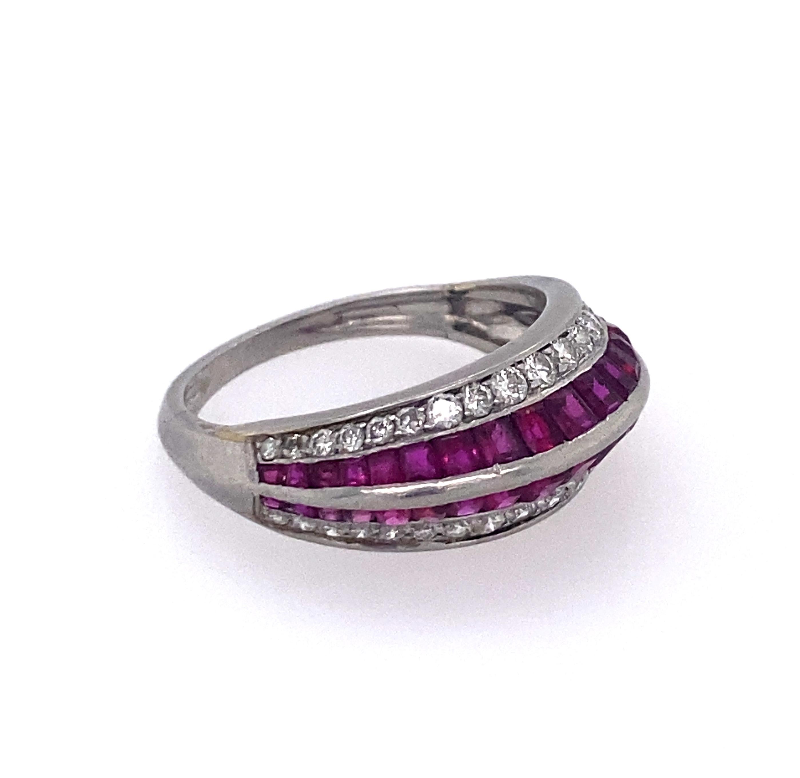 Women's Platinum, Ruby and Diamond Bombé Ring For Sale