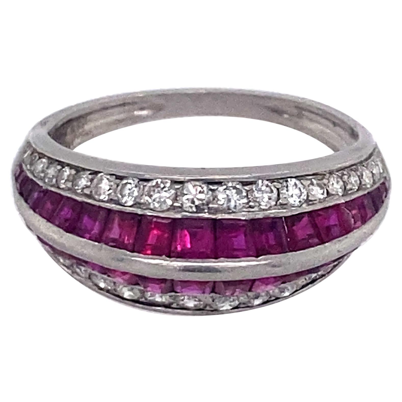 Platinum, Ruby and Diamond Bombé Ring For Sale
