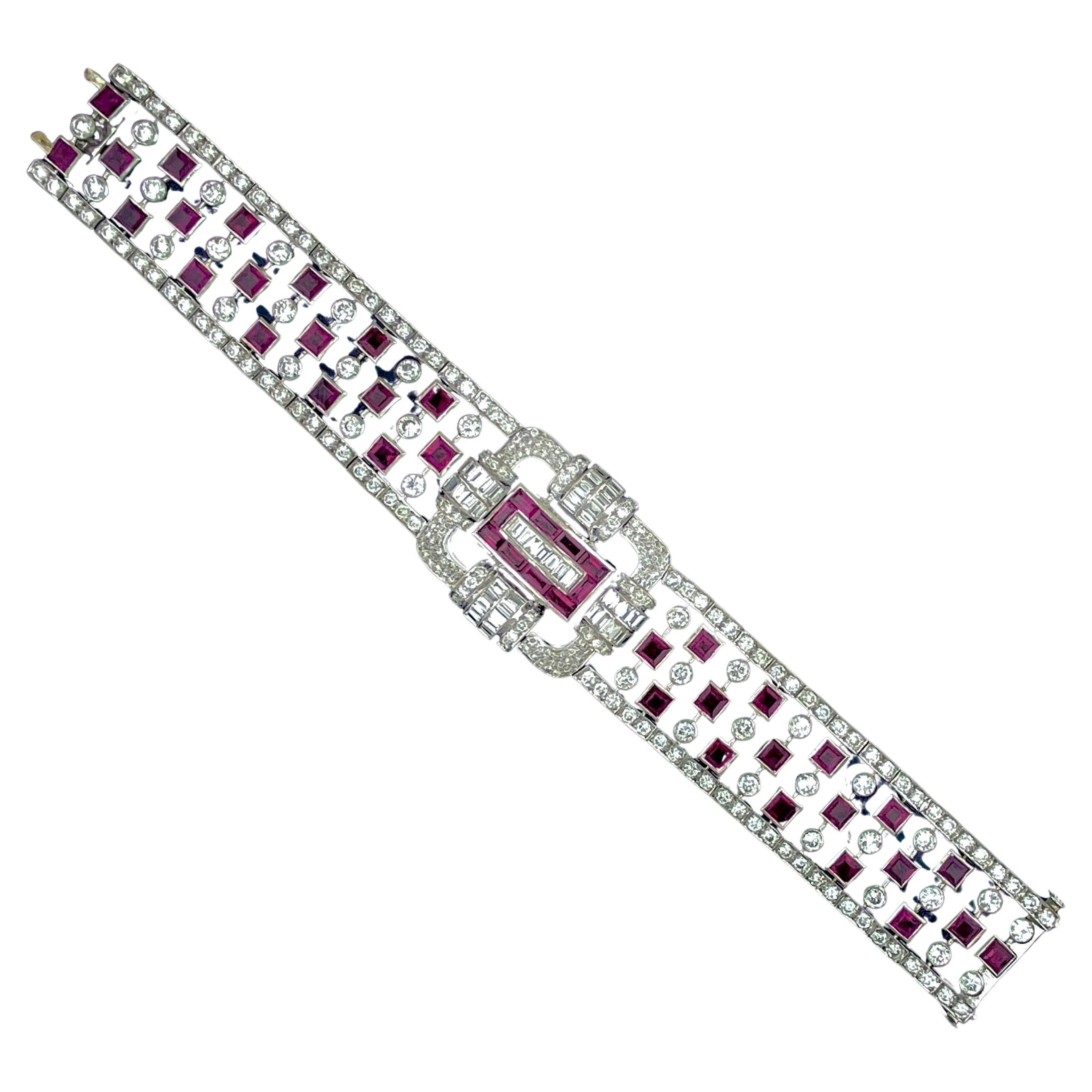 Rubin- und Diamantarmband aus Platin Art Deco