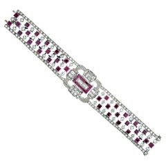 Platinum Ruby and Diamond Bracelet Art Deco