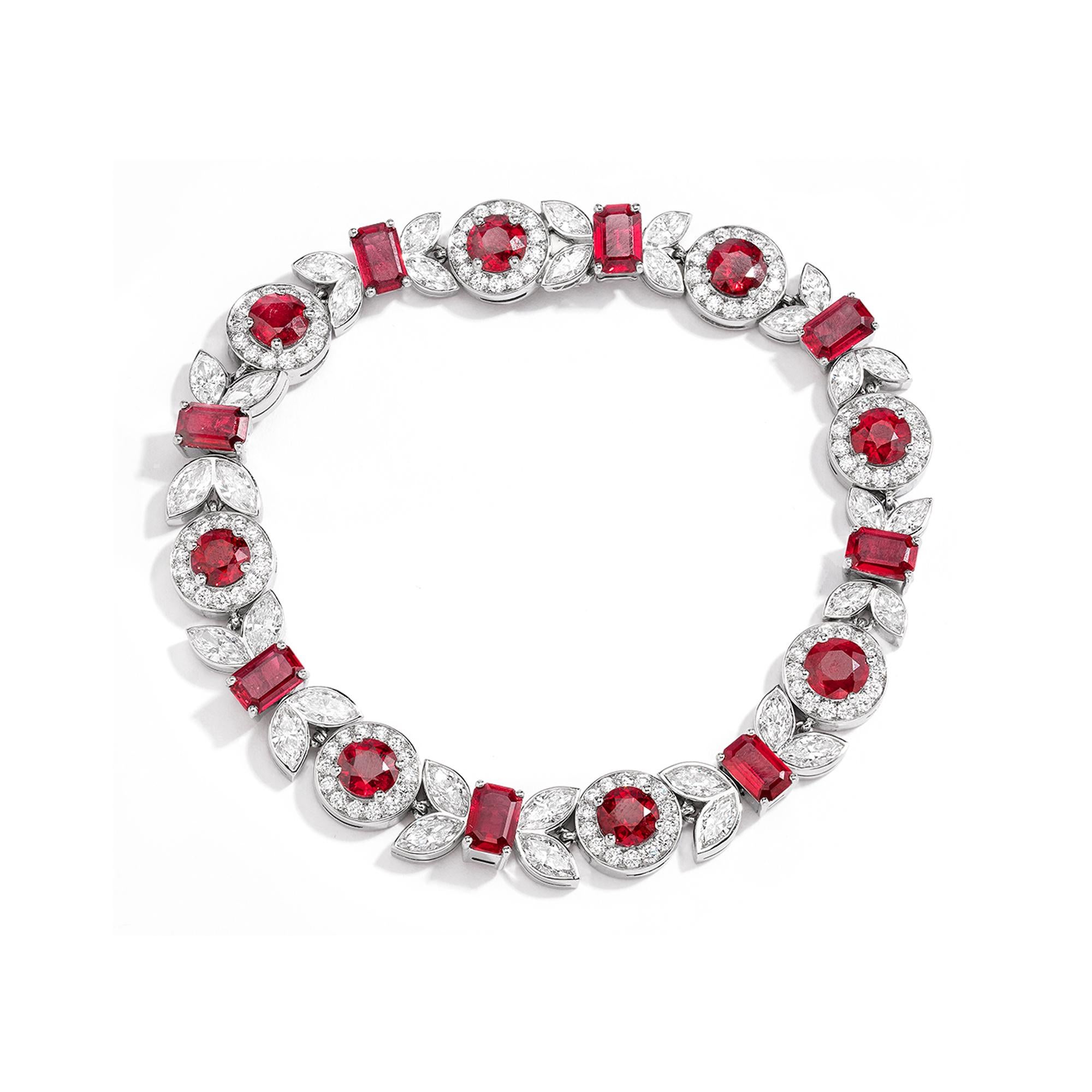 Art Deco Platinum. Ruby, and Diamond Bracelet For Sale